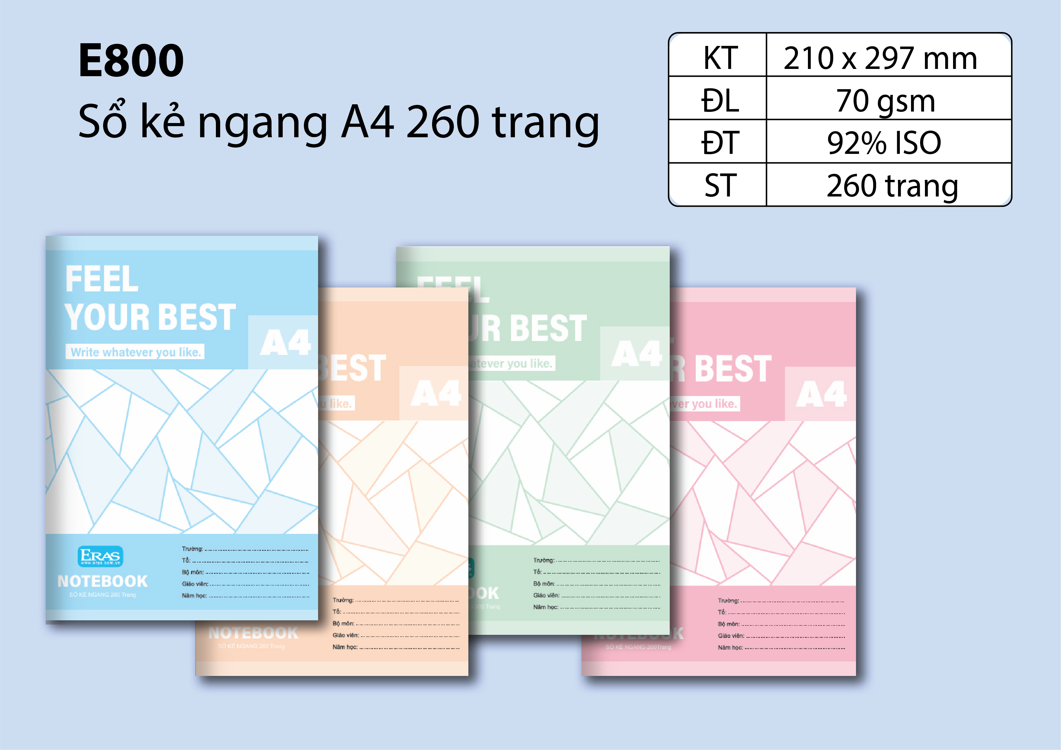 Sổ kẻ ngang A4 260 trang E800
